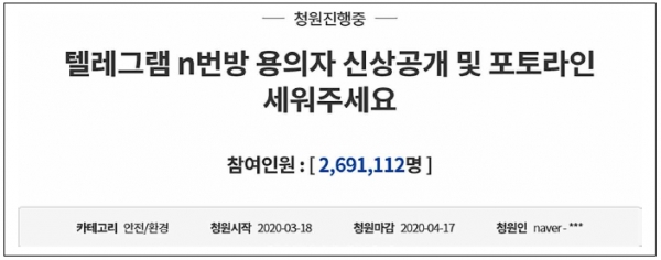 2020년 4월 1일 기준 /출처: 청와대 국민청원 게시판